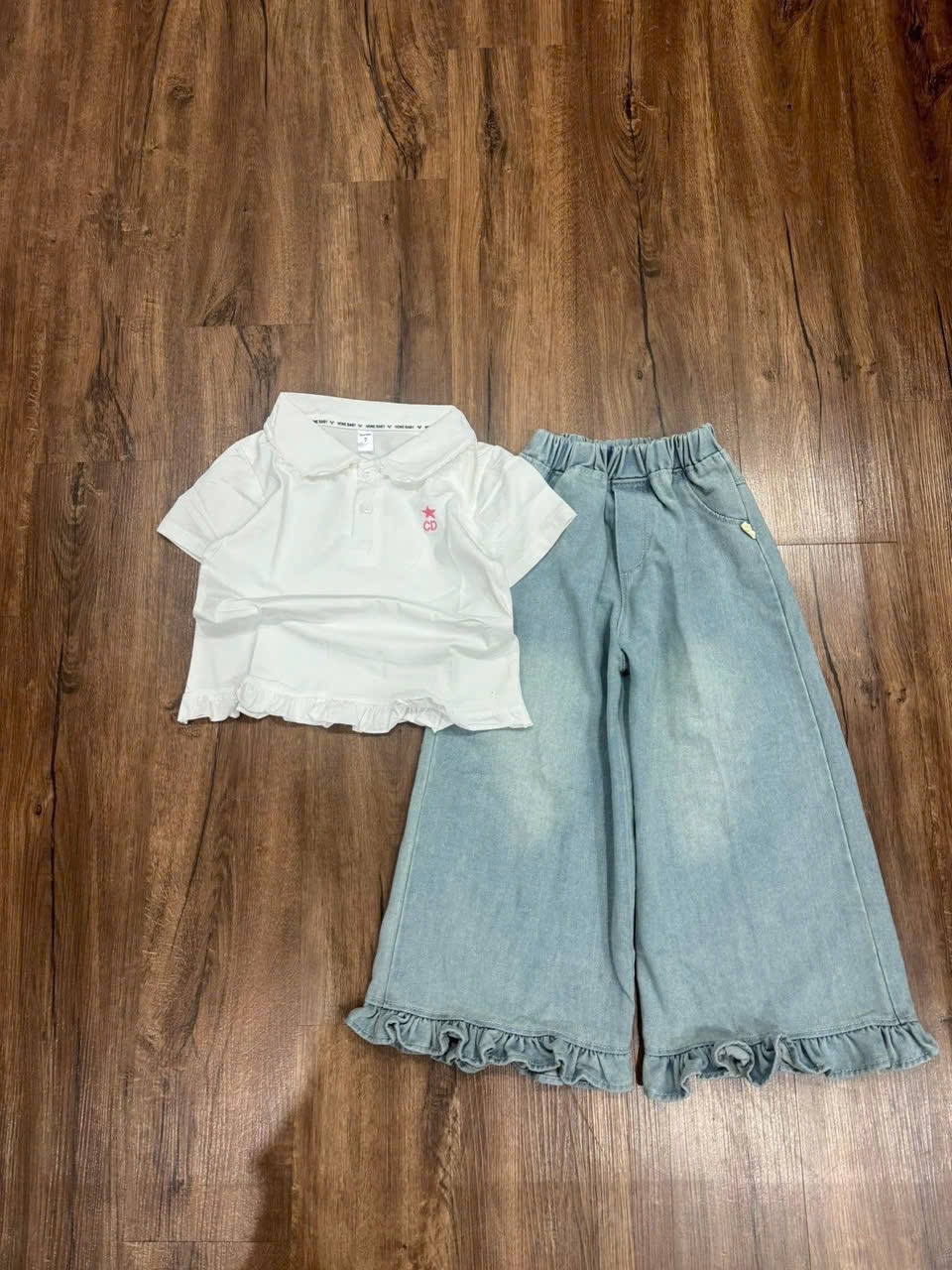 Sét áo chữ CD quần bò gấu bèo bé gái