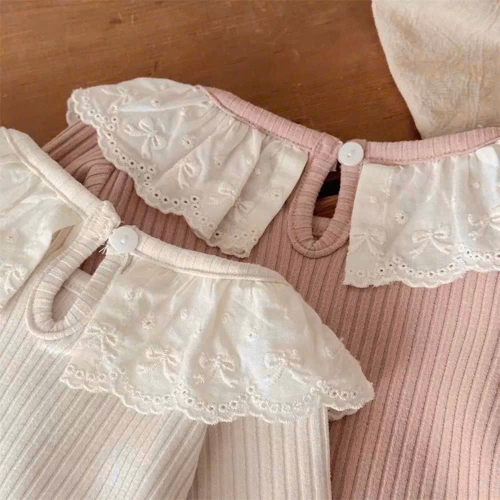 Sét 2 áo cổ ren hồng kem sn bé gái