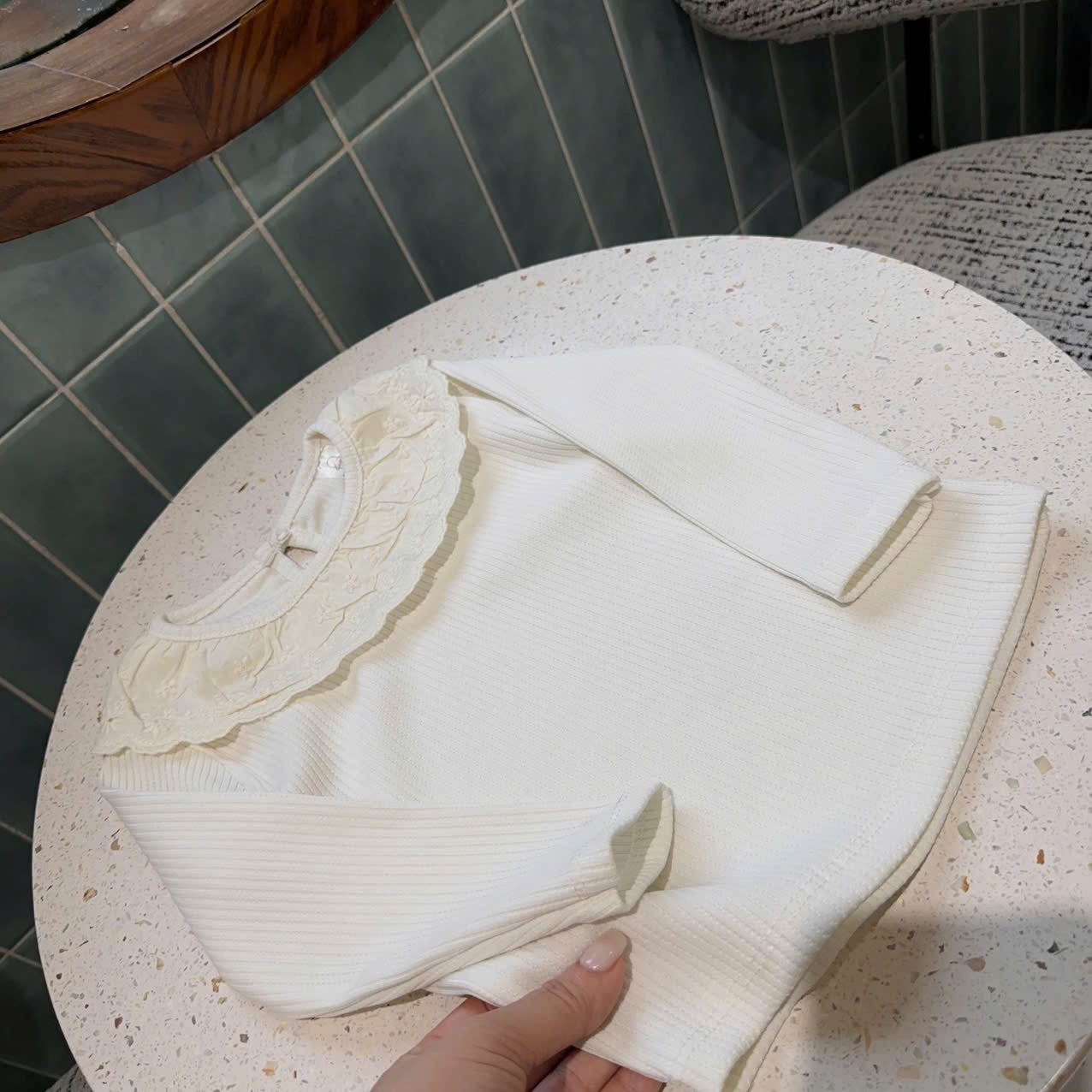 Sét 2 áo cổ ren hồng kem sn bé gái