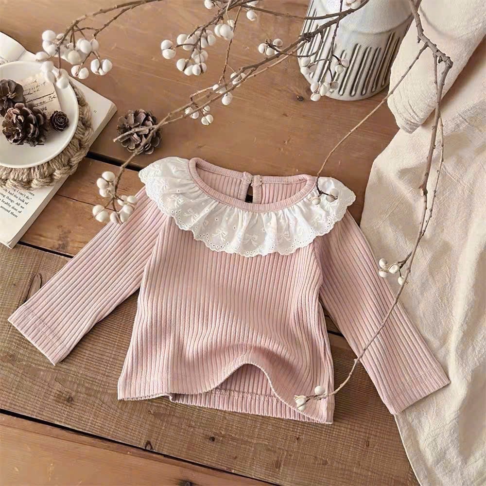 Sét 2 áo cổ ren hồng kem sn bé gái