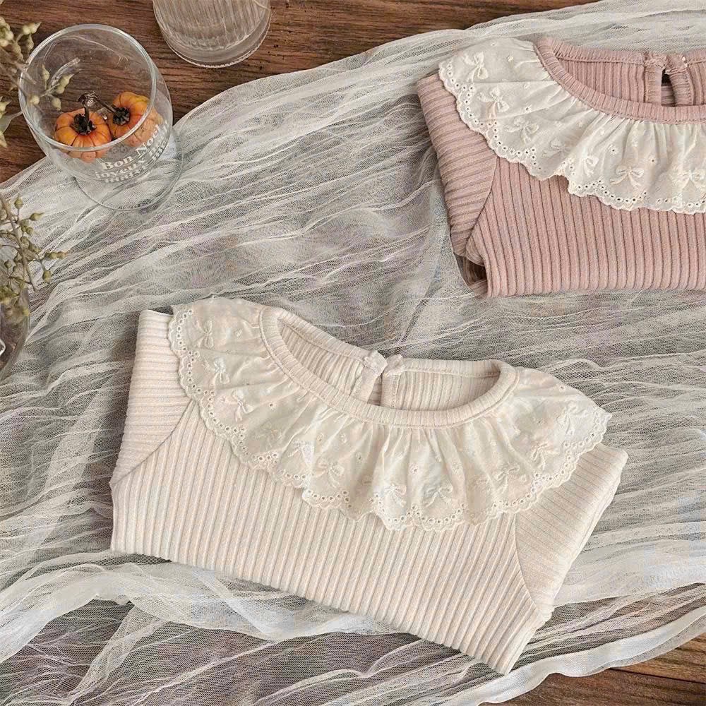 Sét 2 áo cổ ren hồng kem sn bé gái