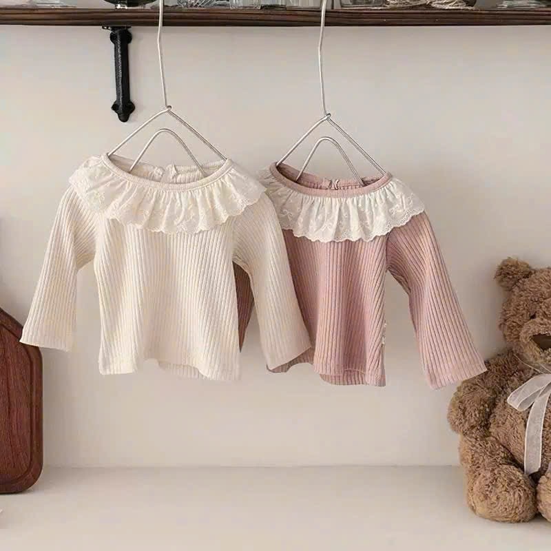 Sét 2 áo cổ ren hồng kem sn bé gái