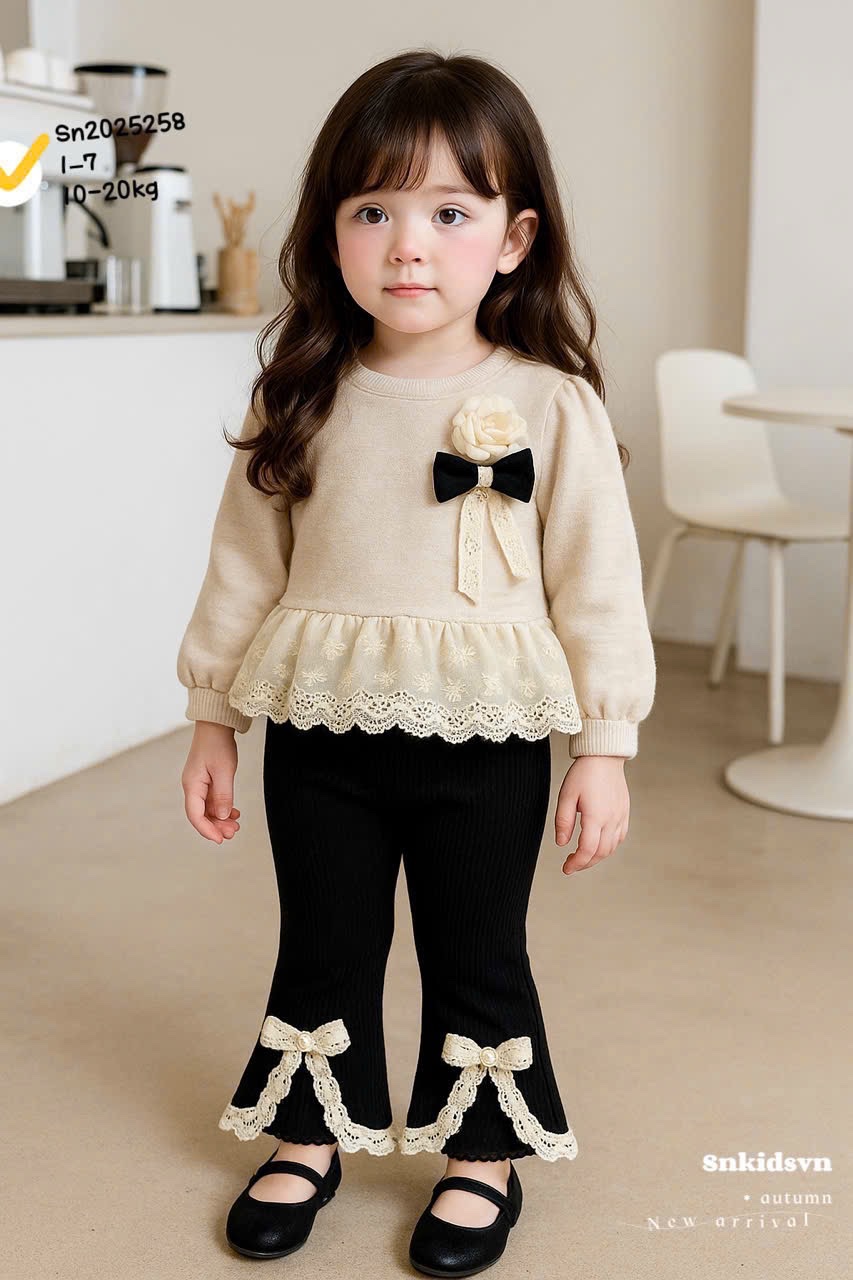 Sét bộ tăm thỏ cài bông quần loe xẻ cho bé gái