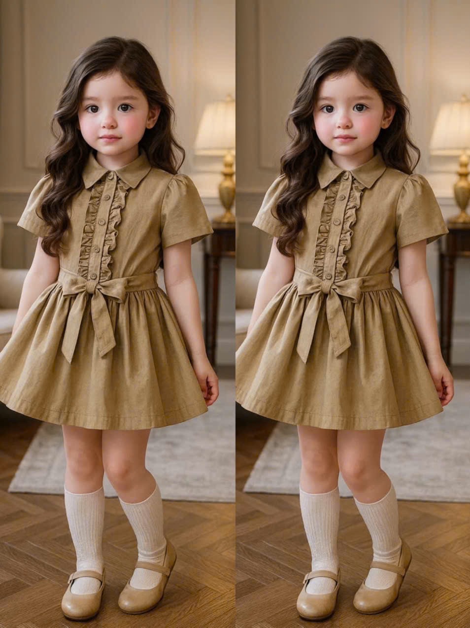 Váy nâu đai eo bé gái