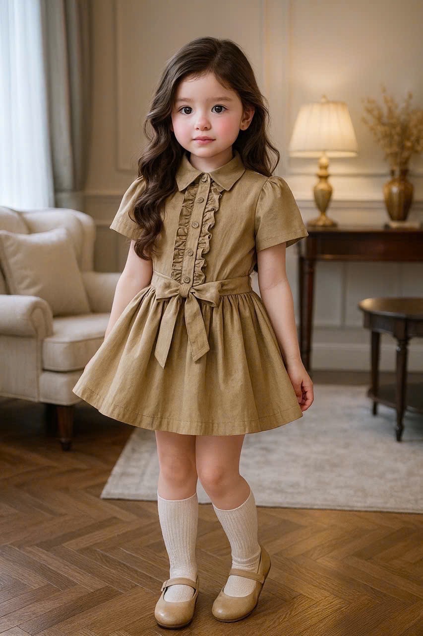 Váy nâu đai eo bé gái
