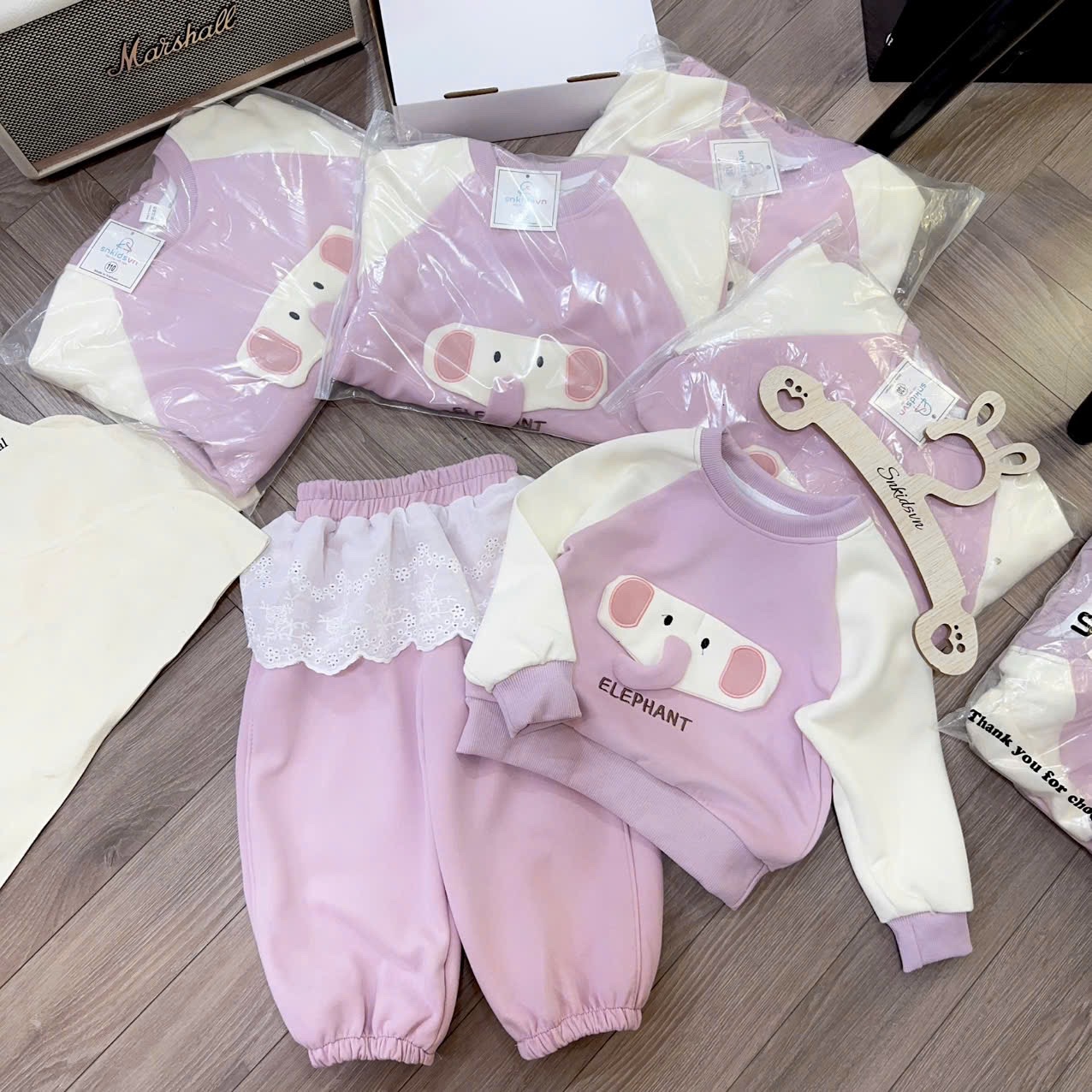 Sét bộ nỉ voi tím cho bé gái