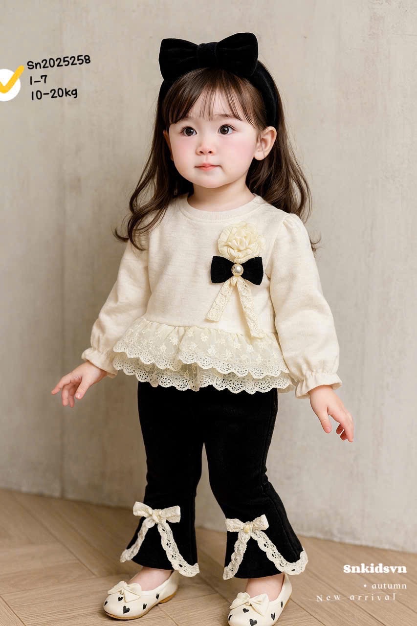 Sét bộ tăm thỏ cài bông quần loe xẻ cho bé gái