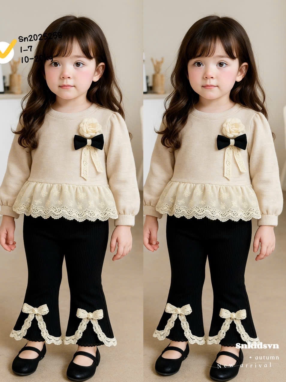 Sét bộ tăm thỏ cài bông quần loe xẻ cho bé gái