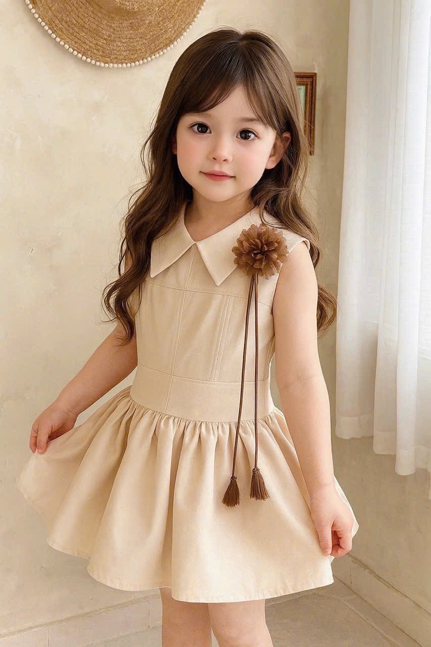 Sét váy đính hoa nâu sn bé gái