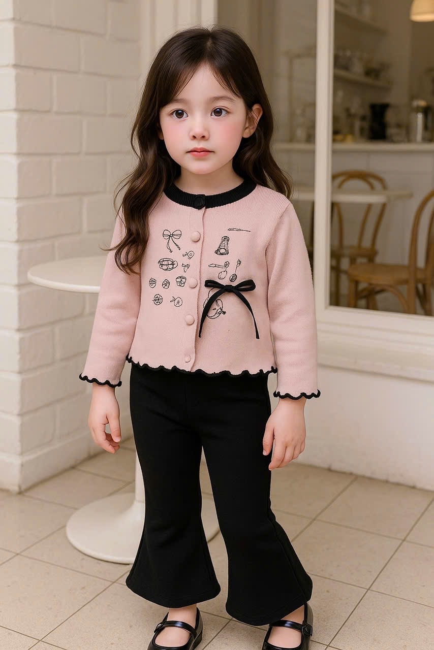 Sét áo hồng quần loe đen bé gái