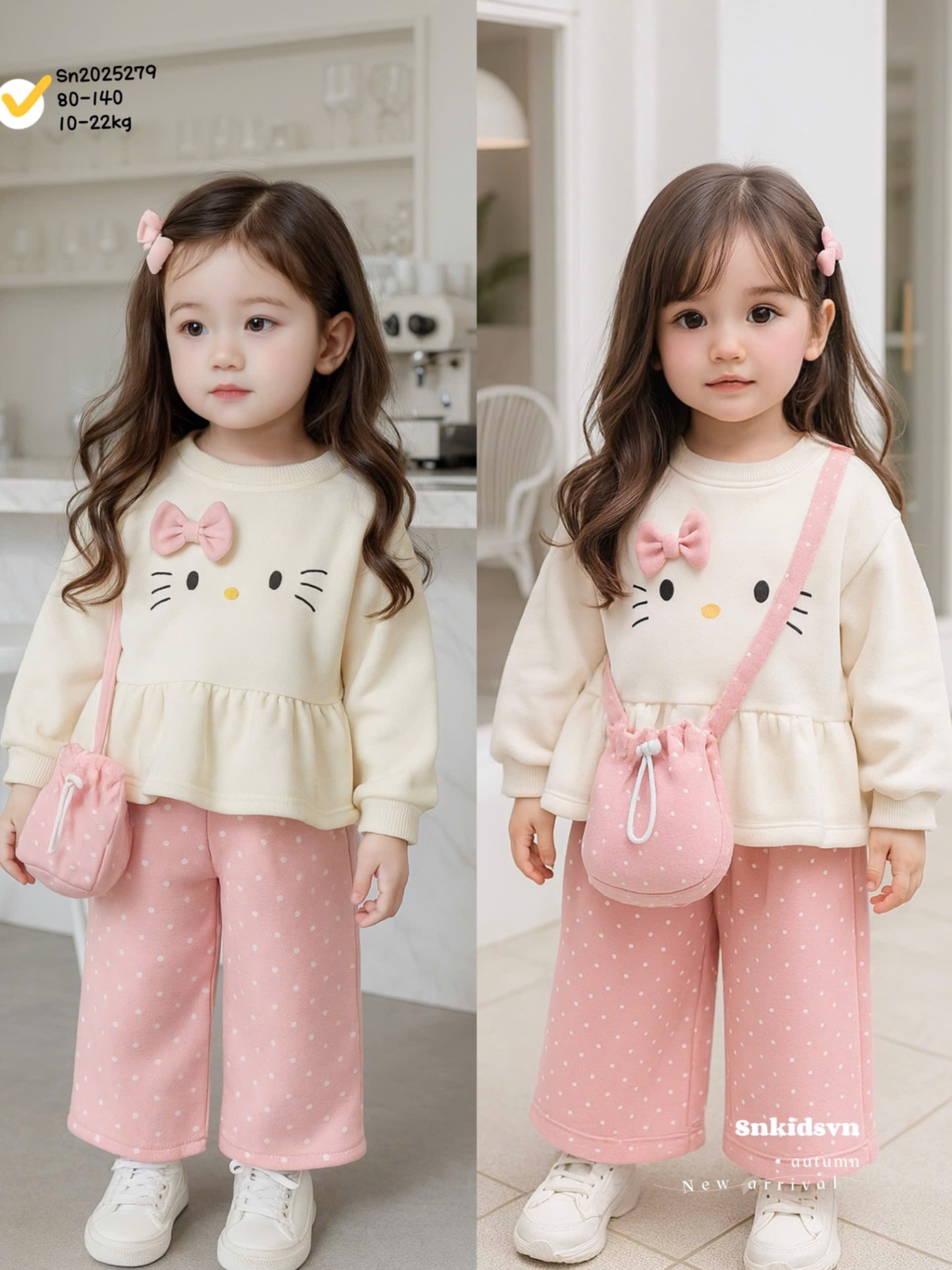 Sét áo kitty kèm túi quần hồng bé gái