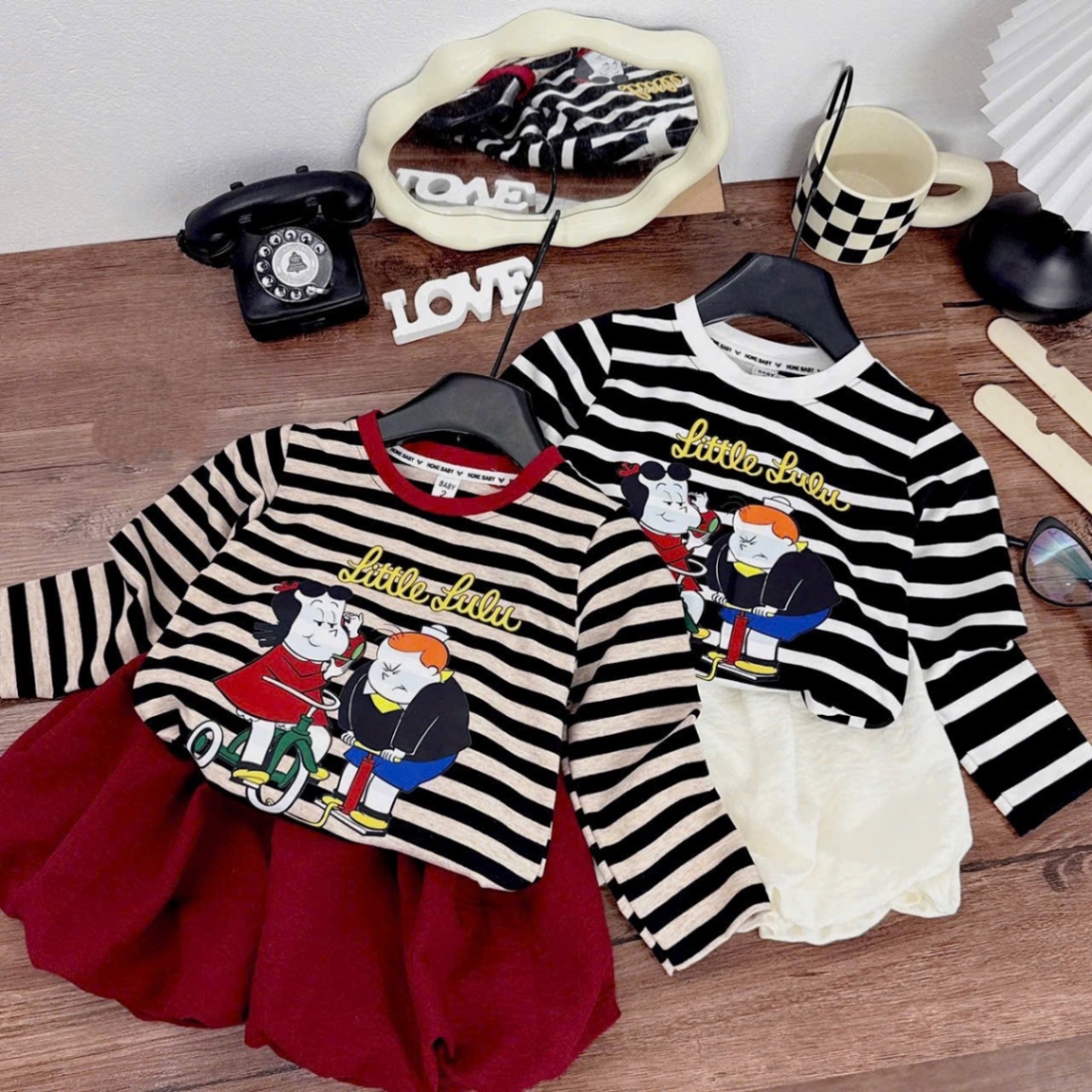 Sét bộ áo kẻ lulu quần bồng bé gái