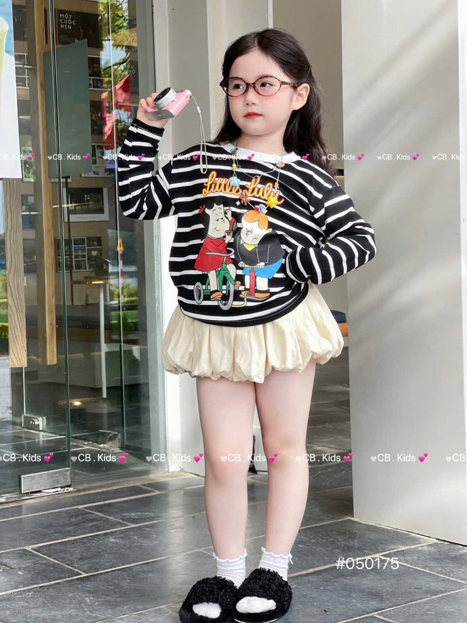 Sét bộ áo kẻ lulu quần bồng bé gái