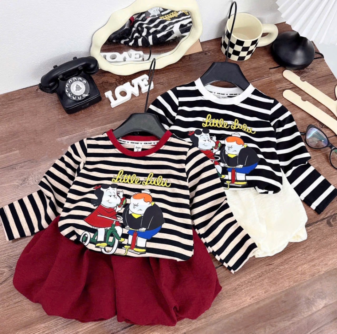 Sét bộ áo kẻ lulu quần bồng bé gái