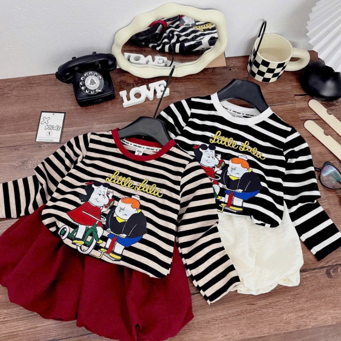 Sét bộ áo kẻ lulu quần bồng bé gái