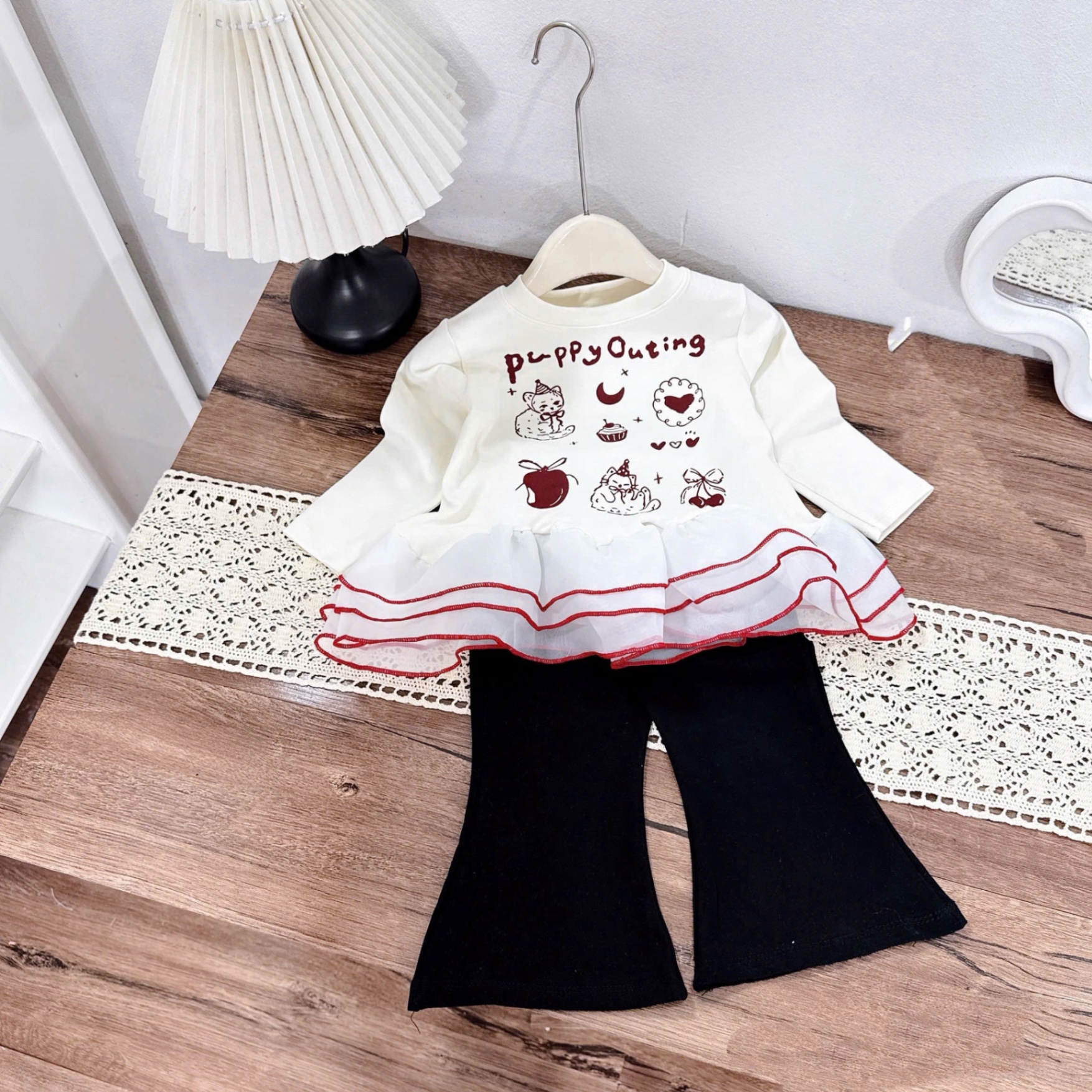 Sét áo dài tay phối thân voan quần loe bé gái