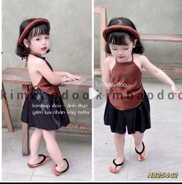 Sét áo yếm nâu kèm mấn + cv trung thu cho bé gái