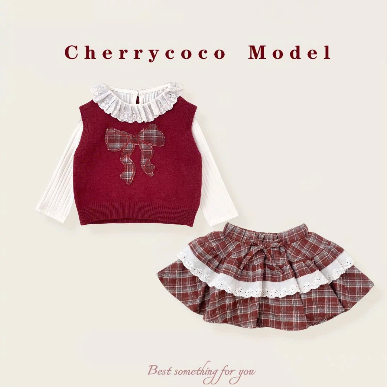 Sét 3 chi tiết gile đỏ hình nơ xk cv kẻ bé gái