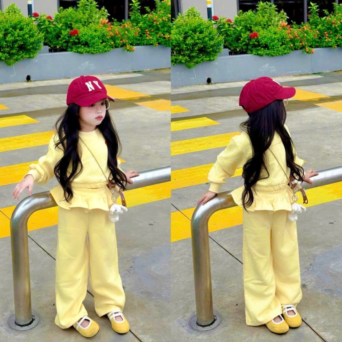 Sét bộ nỉ trái tim quần cạp bèo bé gái