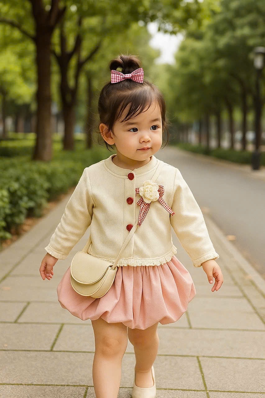 (Theo màu áo) Sét áo tăm thỏ cúc tim cv bồng bé gái xk