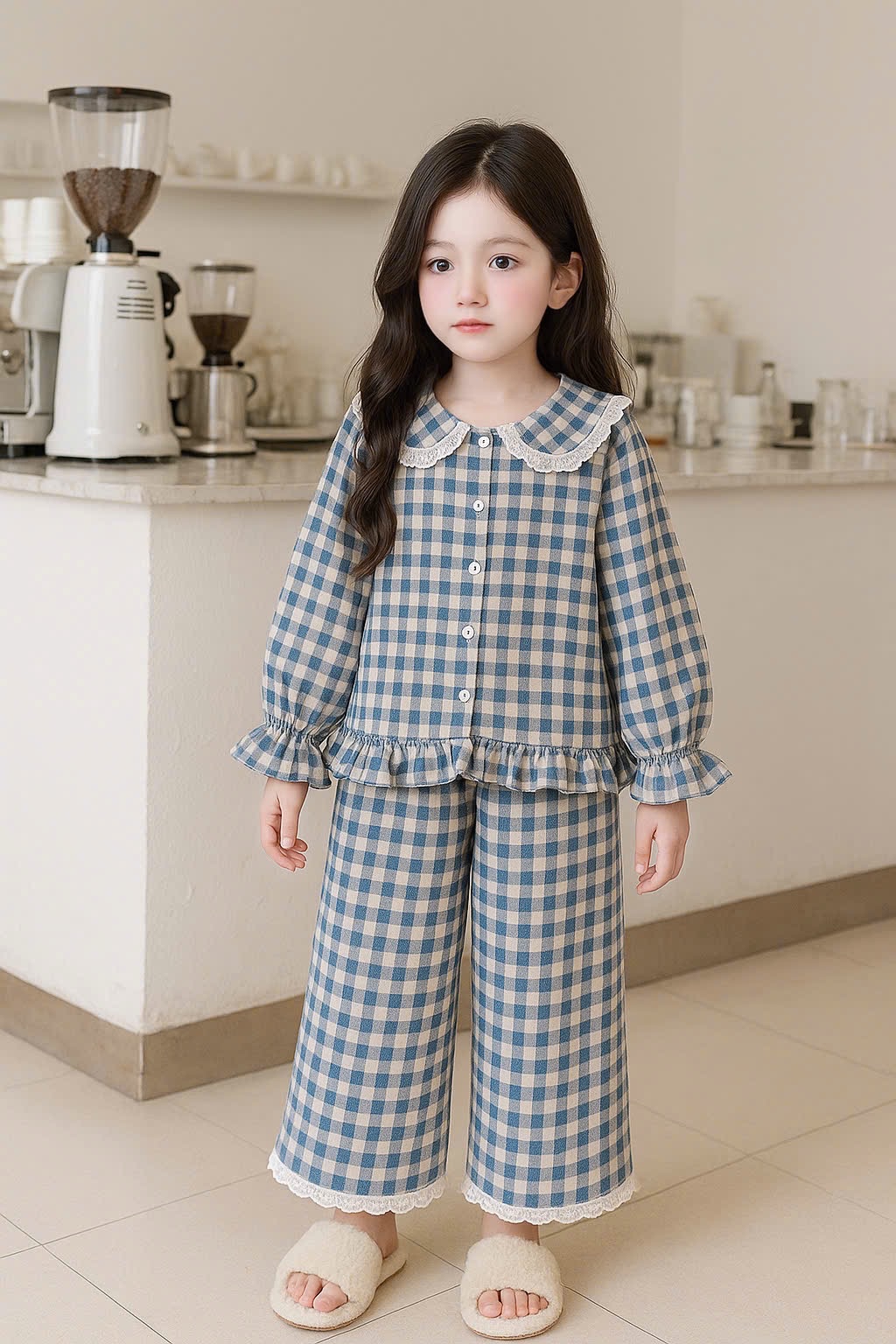 Sét pzm caro cổ phối ren bé gái sn