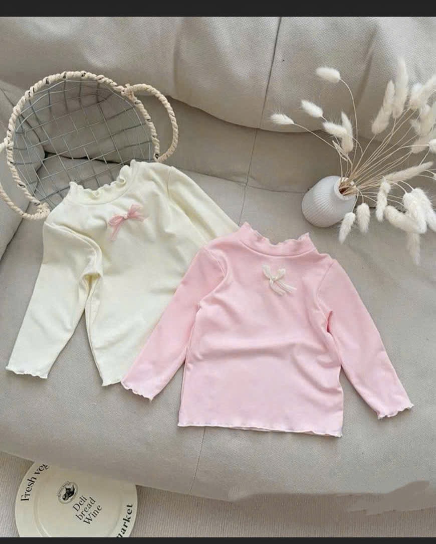 Sét 2 áo đính nơ ngọc bé gái