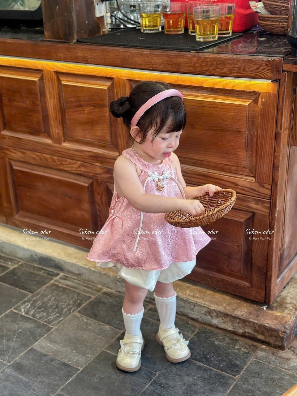 Sét áo yếm lụa kèm bờm +quần bồng bé gái