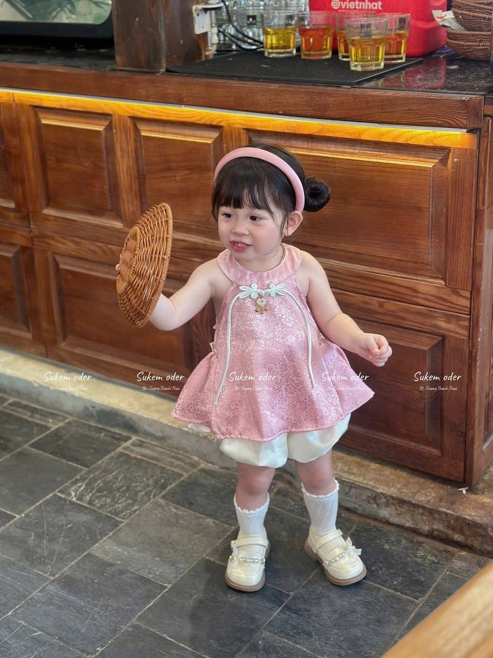 Sét áo yếm lụa kèm bờm +quần bồng bé gái