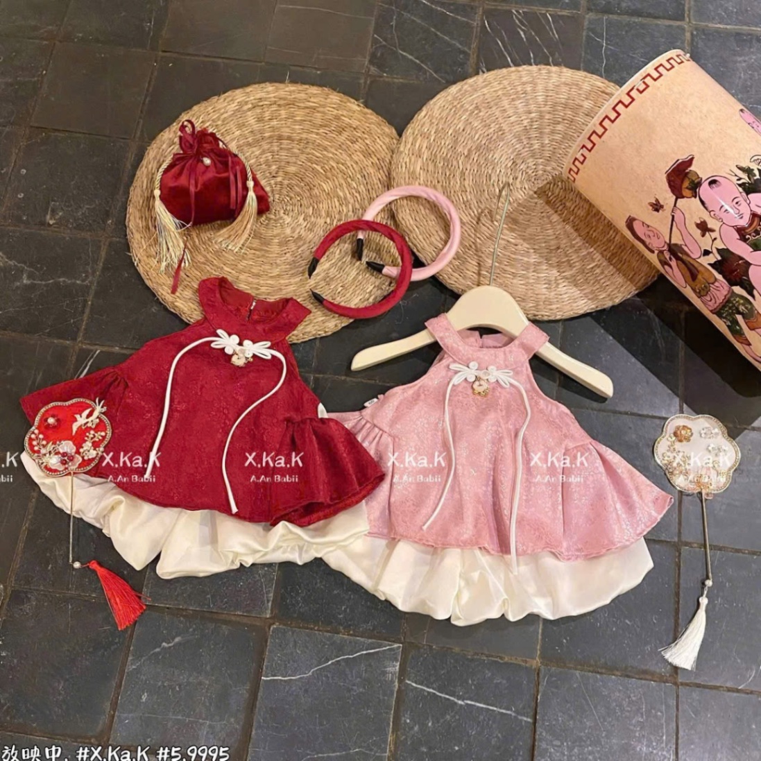 Sét áo yếm lụa kèm bờm +quần bồng bé gái