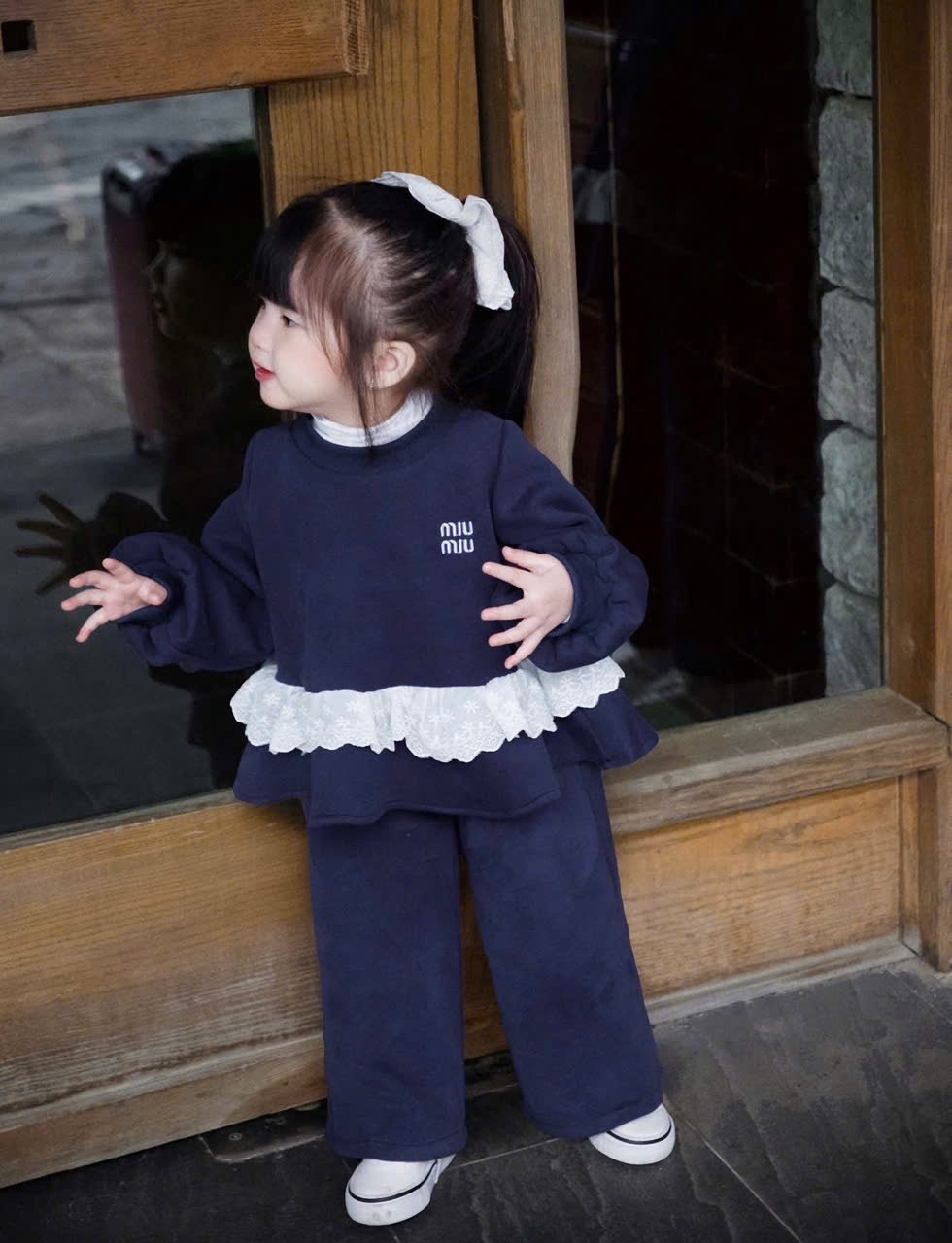 Sét bộ nỉ miu xanh than bé gái