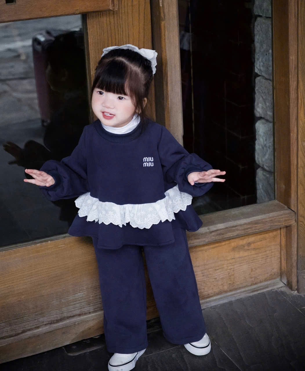 Sét bộ nỉ miu xanh than bé gái