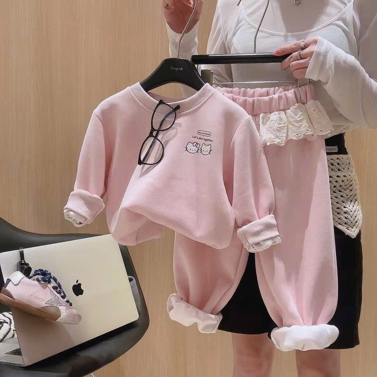 Sét bộ nỉ hồng kitty xk bé gái