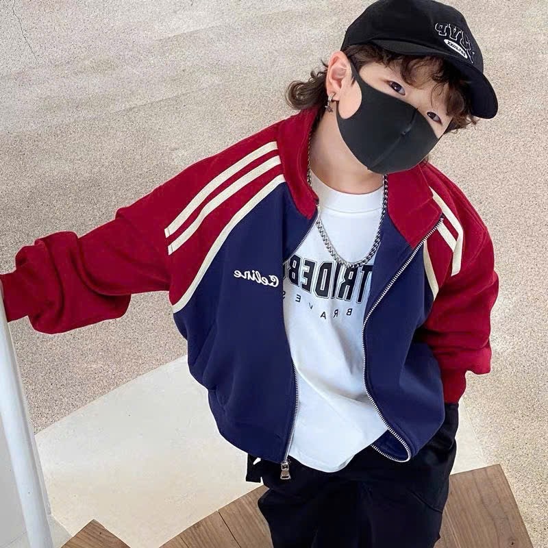 Sét bộ gió xanh than phối sọc đỏ cho bé trai gái