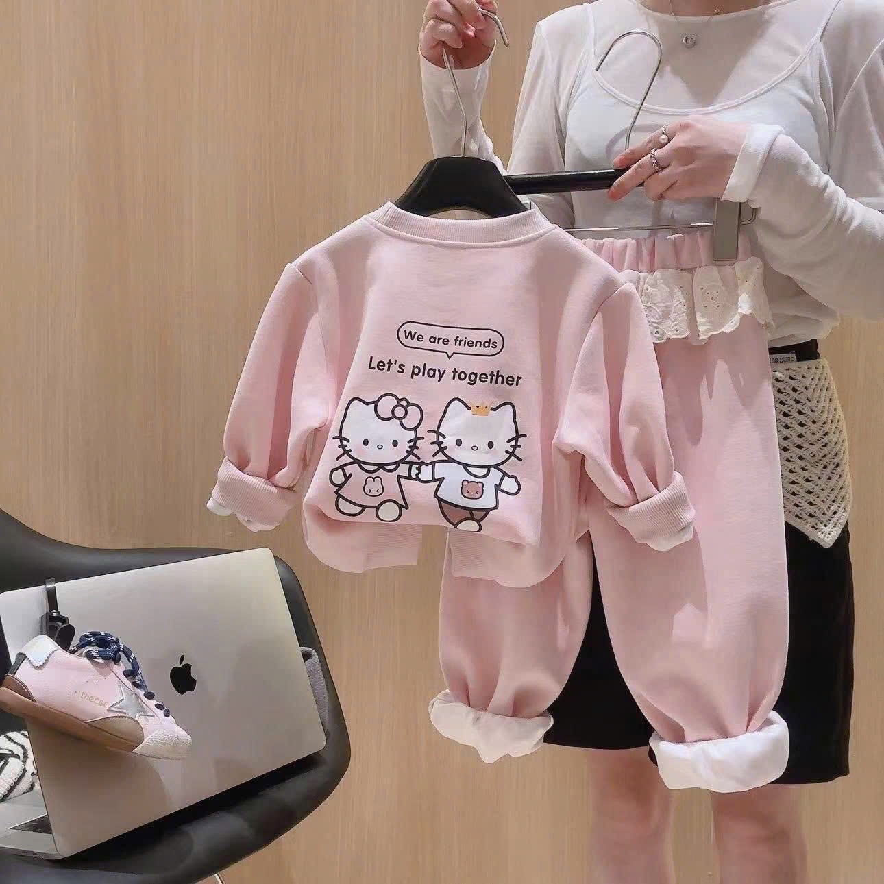 Sét bộ nỉ hồng kitty xk bé gái