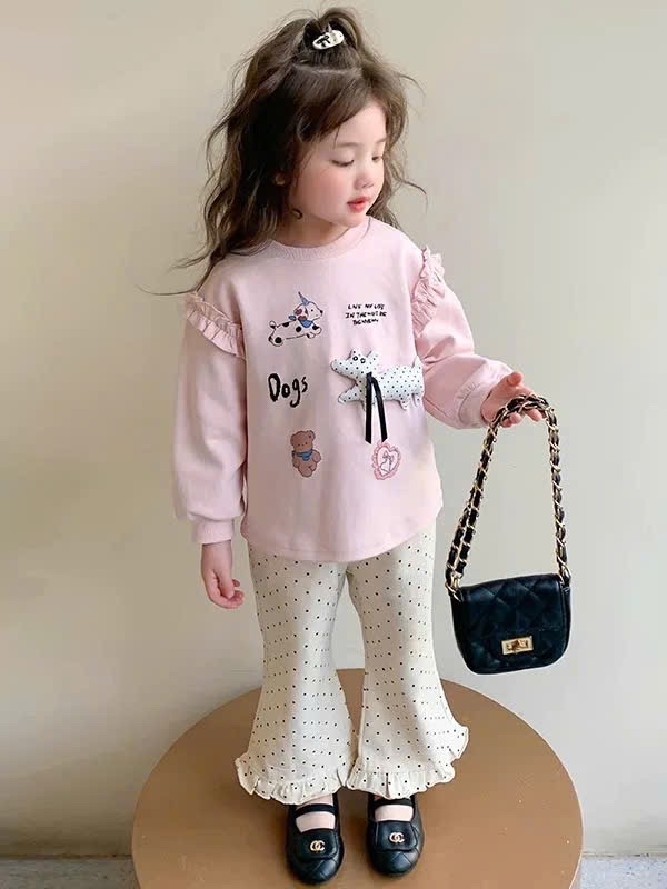 Sét bộ nỉ hồng chó đốm bé gái