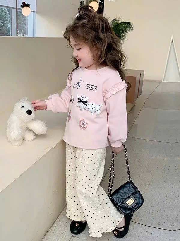 Sét bộ nỉ hồng chó đốm bé gái