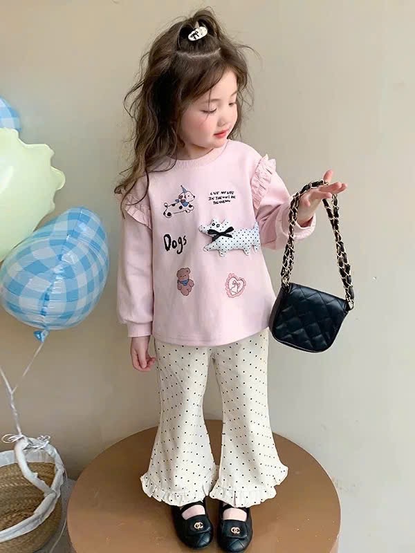 Sét bộ nỉ hồng chó đốm bé gái