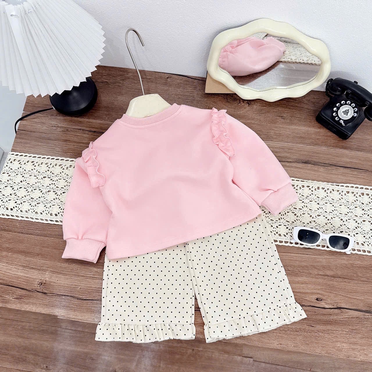Sét bộ nỉ hồng chó đốm bé gái
