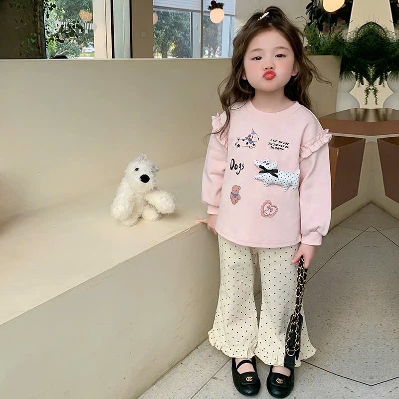 Sét bộ nỉ hồng chó đốm bé gái