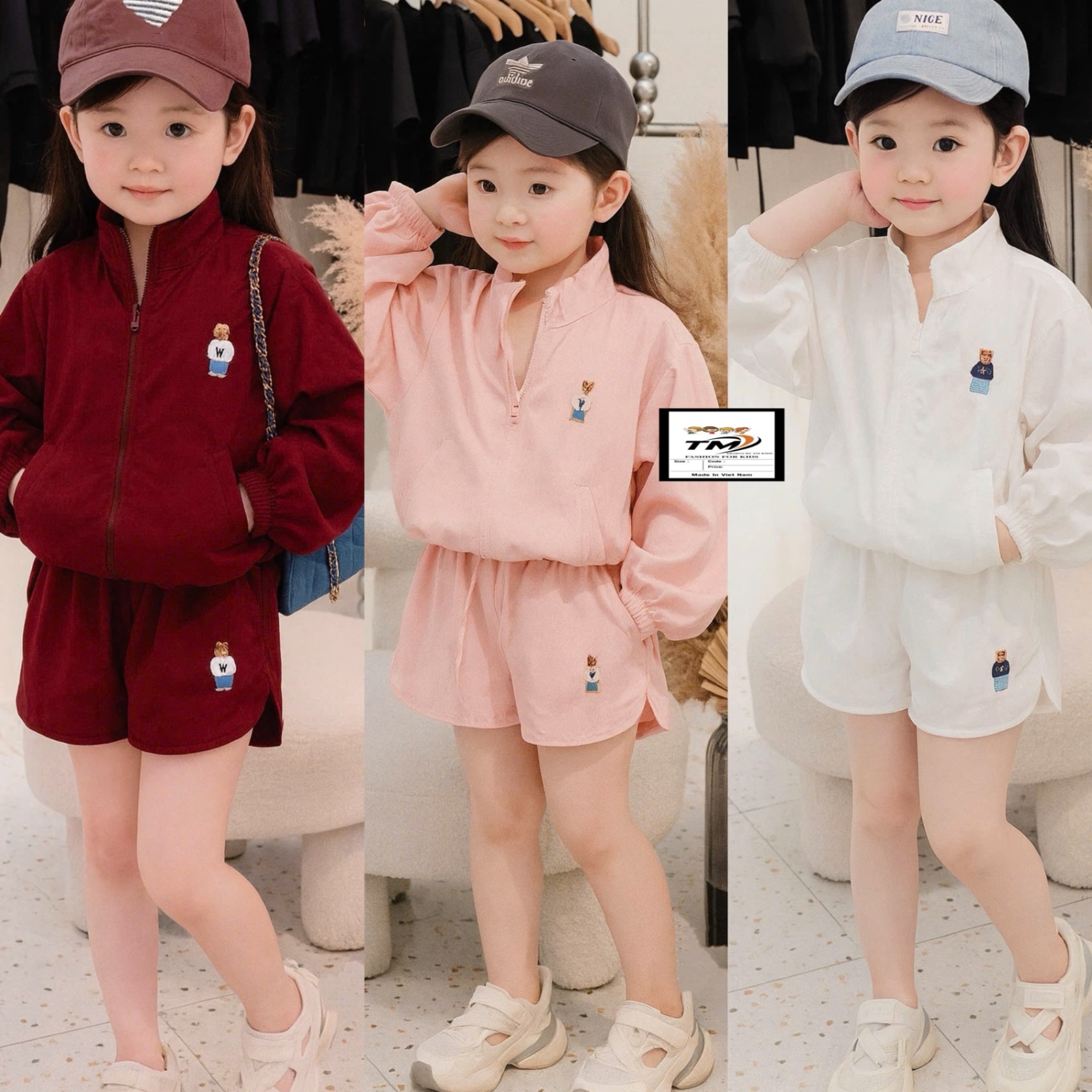 Sét bộ gió quần sooc đùi bé trai gái