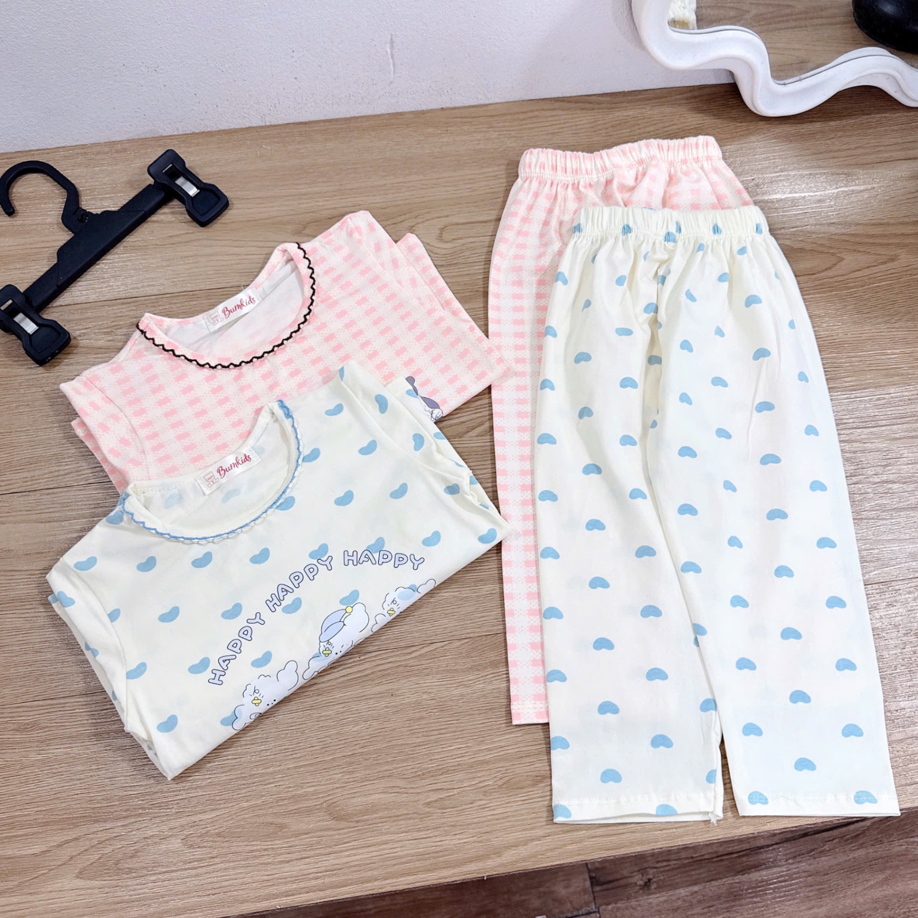 Sét 2 bộ côtton dài tay gấu tim bé gái