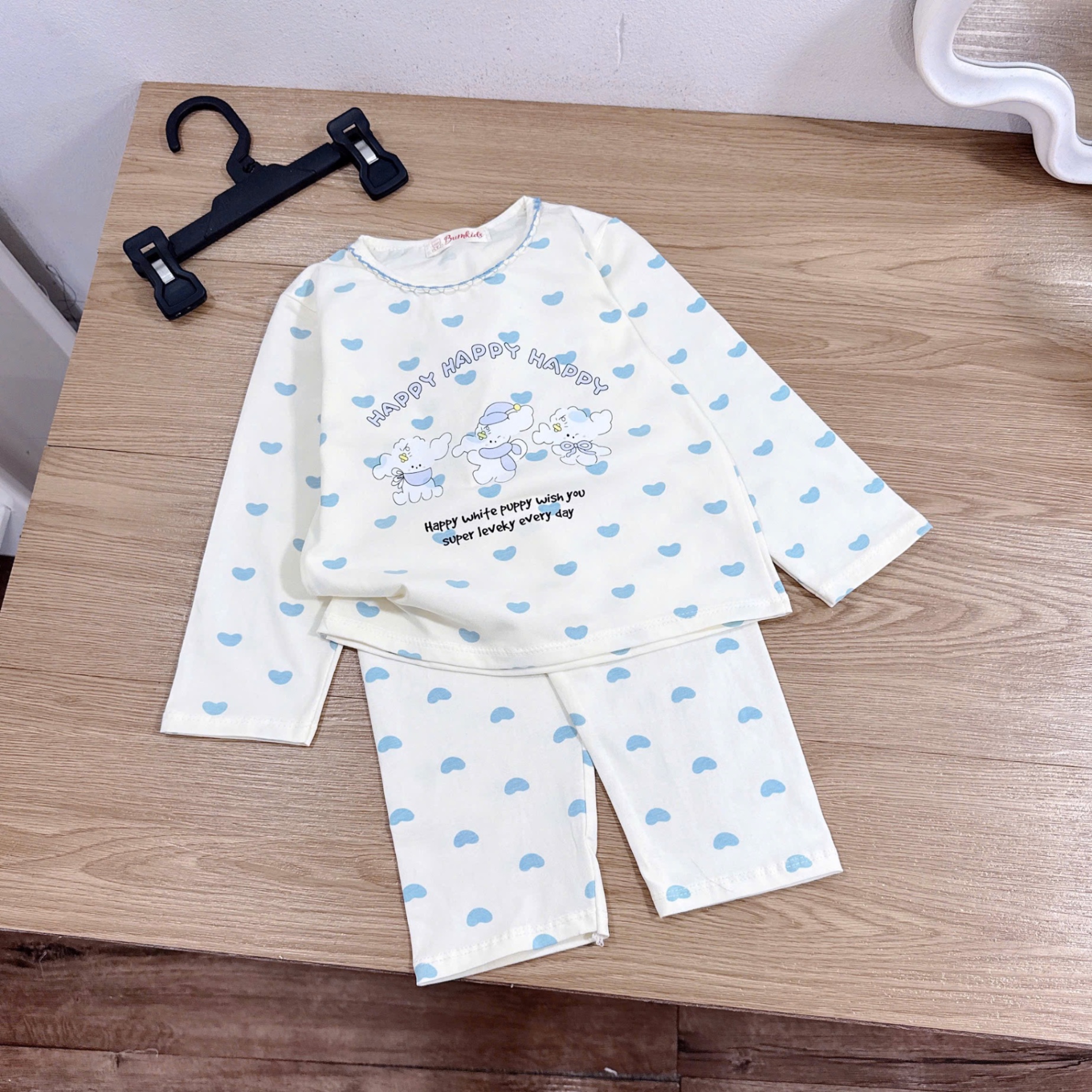 Sét 2 bộ côtton dài tay gấu tim bé gái