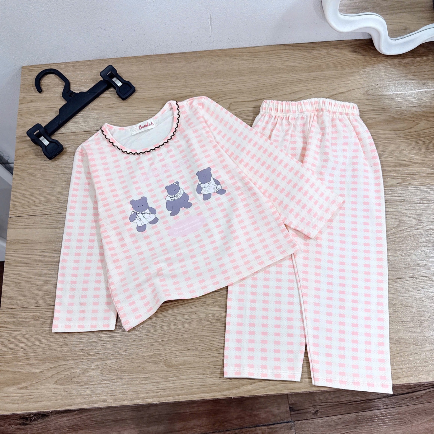 Sét 2 bộ côtton dài tay gấu tim bé gái