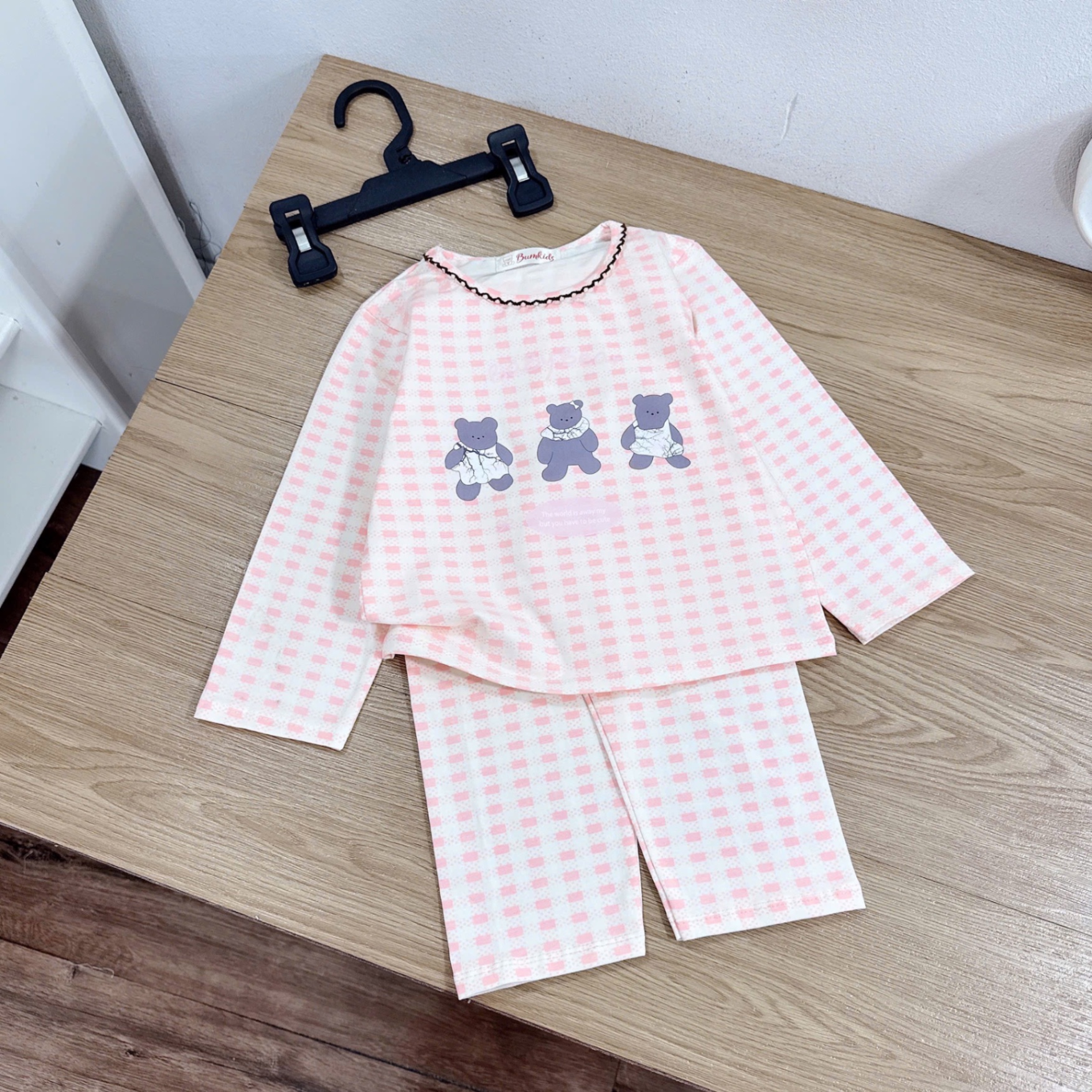 Sét 2 bộ côtton dài tay gấu tim bé gái