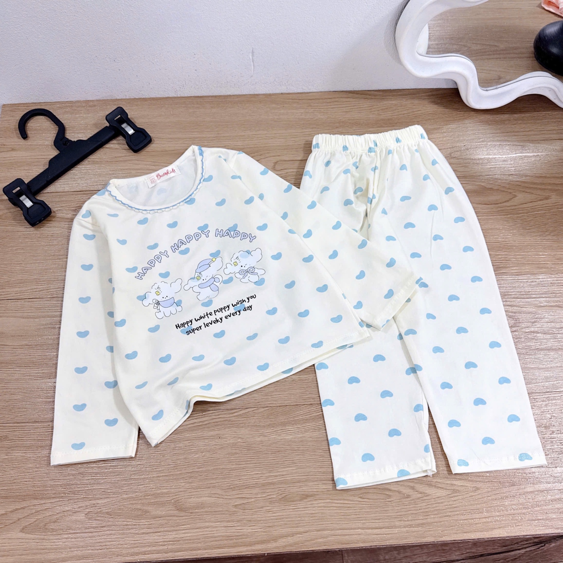 Sét 2 bộ côtton dài tay gấu tim bé gái