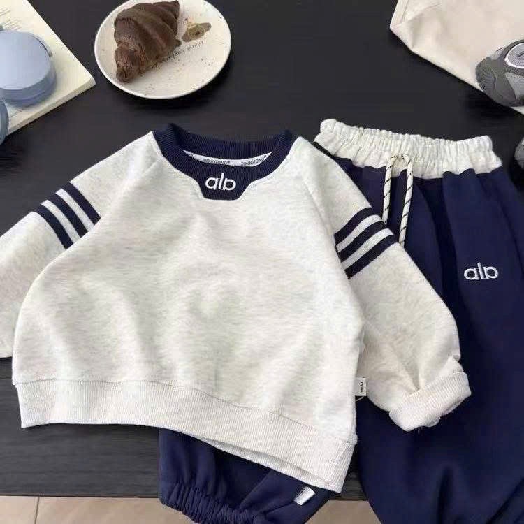 Sét bộ áo alo nỉ ghi quần xanh than bo ống cho bé