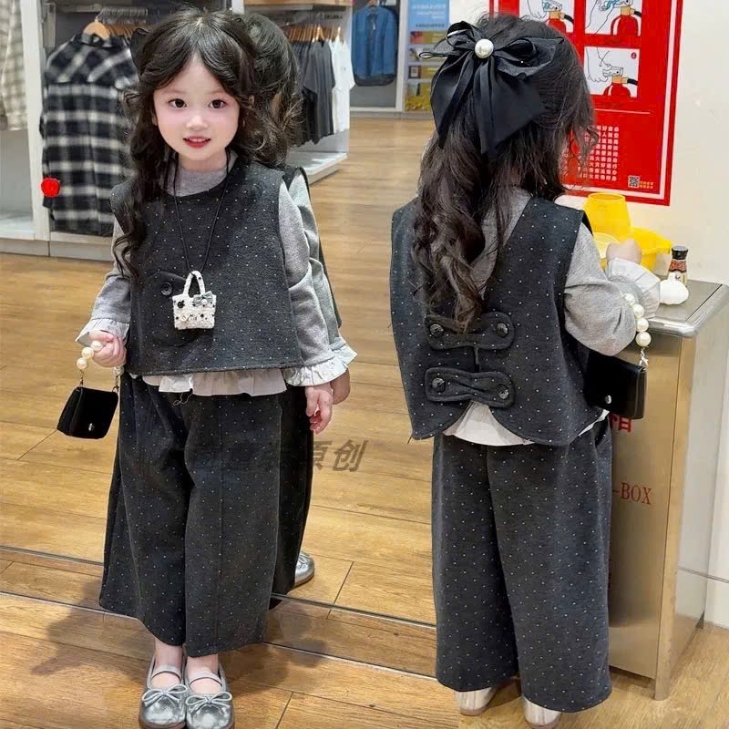 Sét 3 chi tiết ghi xám chấm bi bé gái