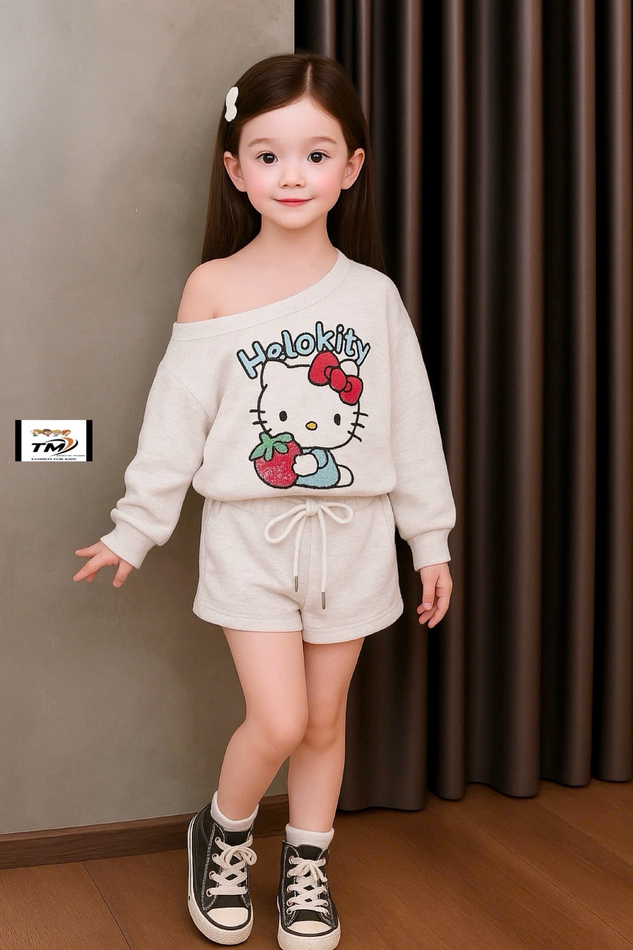 Sét bộ nỉ kitty quần sooc bé gái