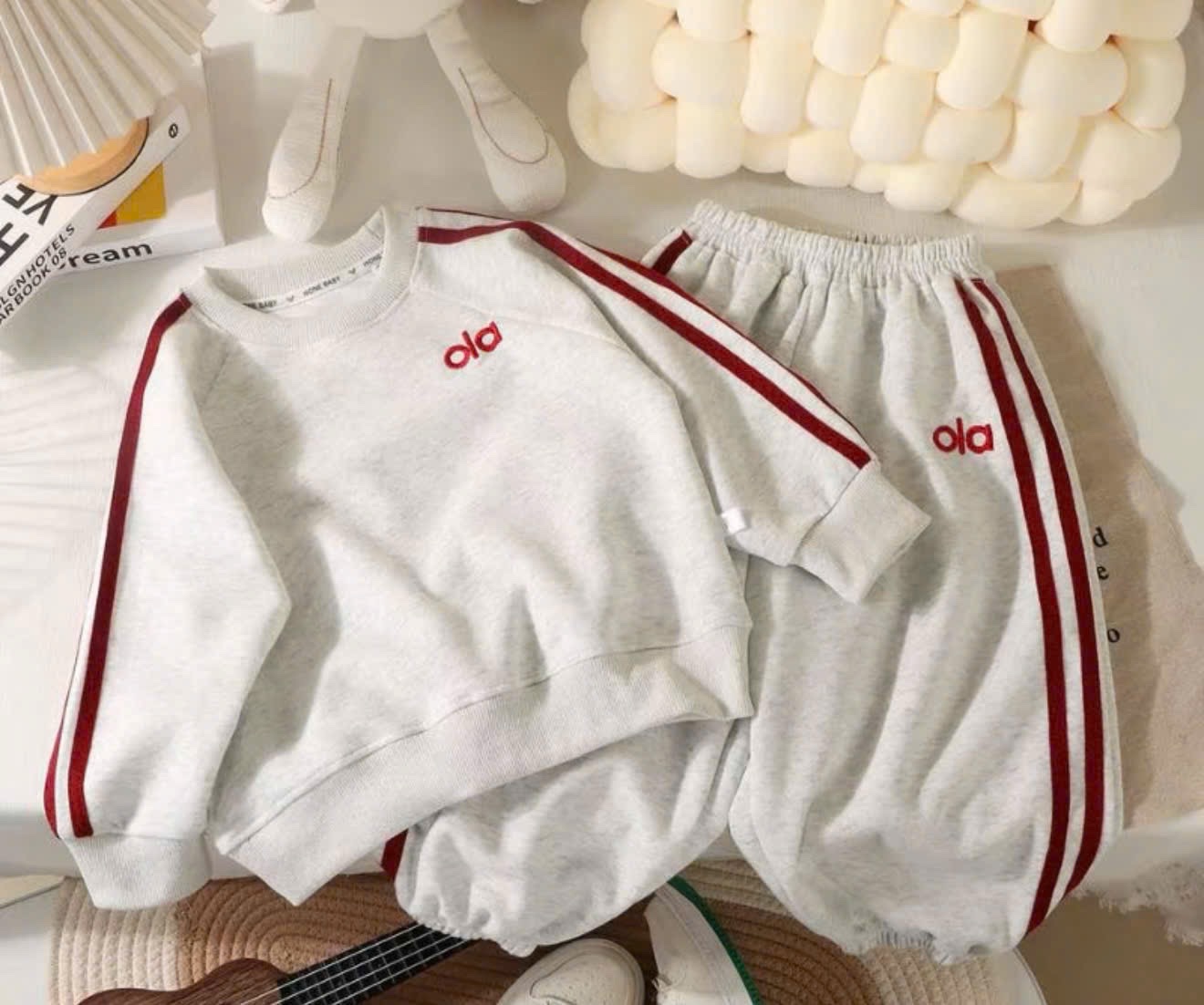 Sét bộ nỉ ola ghi xanh than cho bé trai gái