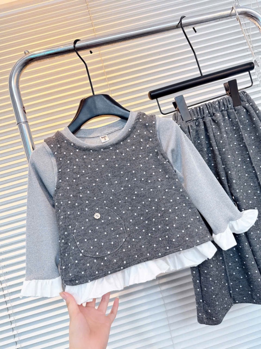 Sét 3 chi tiết ghi xám chấm bi bé gái